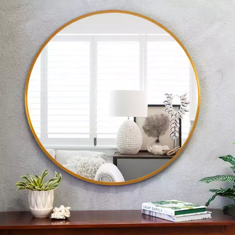 MAYEERTY Hanging Mirror Aluminum Alloy Thin Edge Black Round 35x35x1in