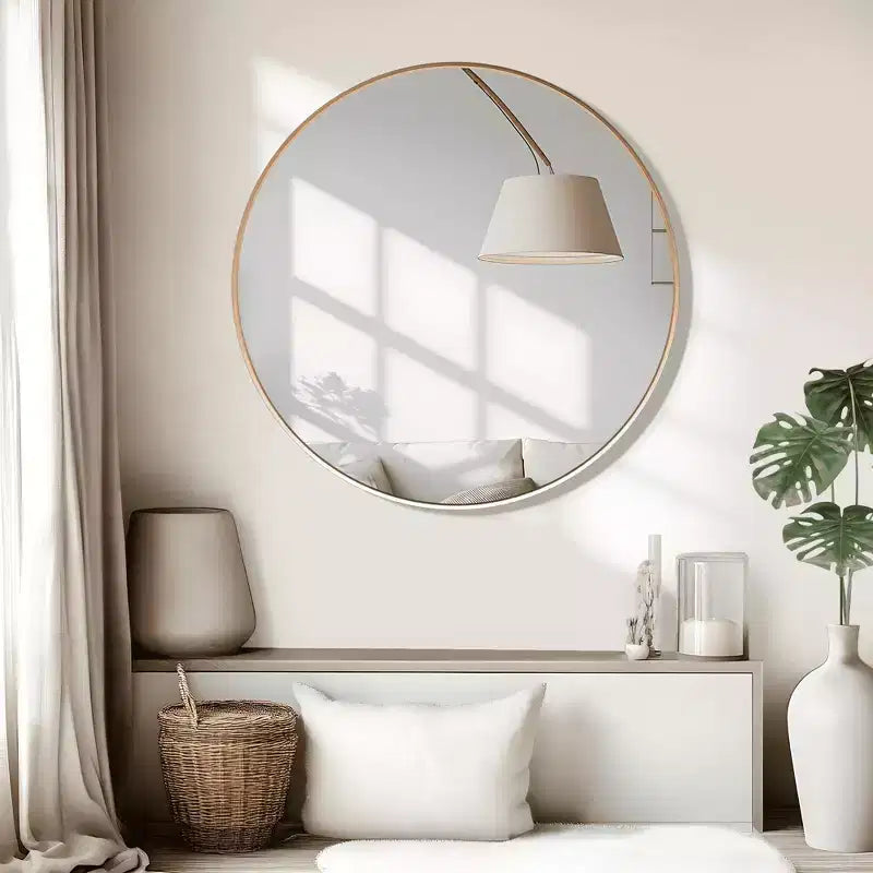 MAYEERTY Hanging Mirror Aluminum Alloy Thin Edge Black Round 35x35x1in