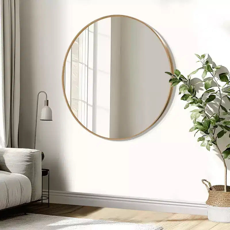 MAYEERTY Hanging Mirror Aluminum Alloy Thin Edge Black Round 35x35x1in