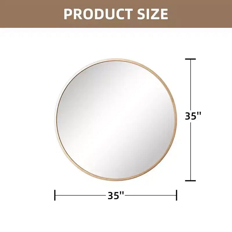 MAYEERTY Hanging Mirror Aluminum Alloy Thin Edge Black Round 35x35x1in