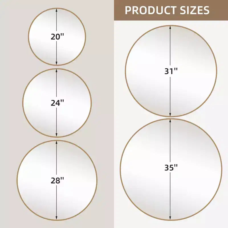 MAYEERTY Hanging Mirror Aluminum Alloy Thin Edge Black Round 35x35x1in