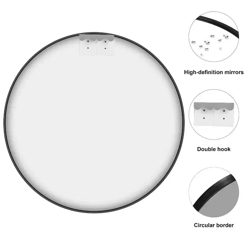 MAYEERTY Hanging Mirror Aluminum Alloy Thin Edge Black Round 35x35x1in