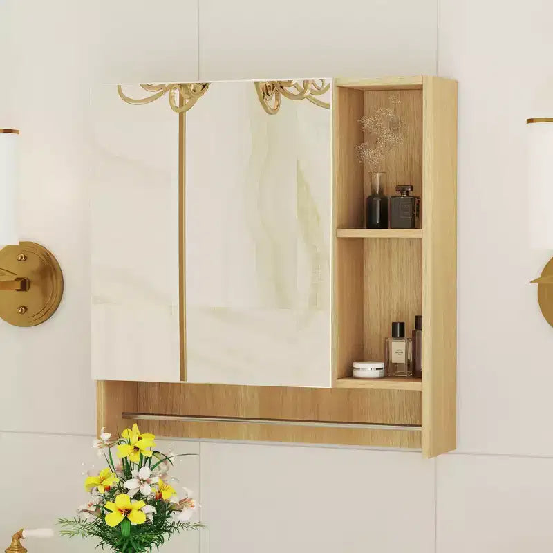 Meuble haut de salle de bain Okak avec miroir, meuble de rangement au-dessus des toilettes, armoire murale avec étagères, armoire à pharmacie avec porte-serviettes, blanc
