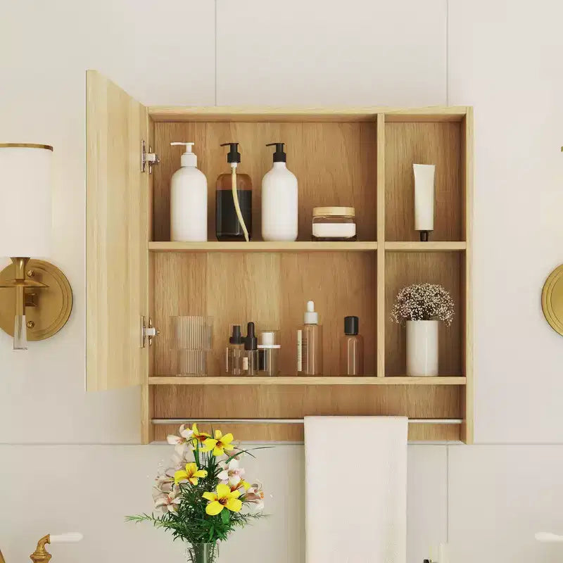 Meuble haut de salle de bain Okak avec miroir, meuble de rangement au-dessus des toilettes, armoire murale avec étagères, armoire à pharmacie avec porte-serviettes, blanc