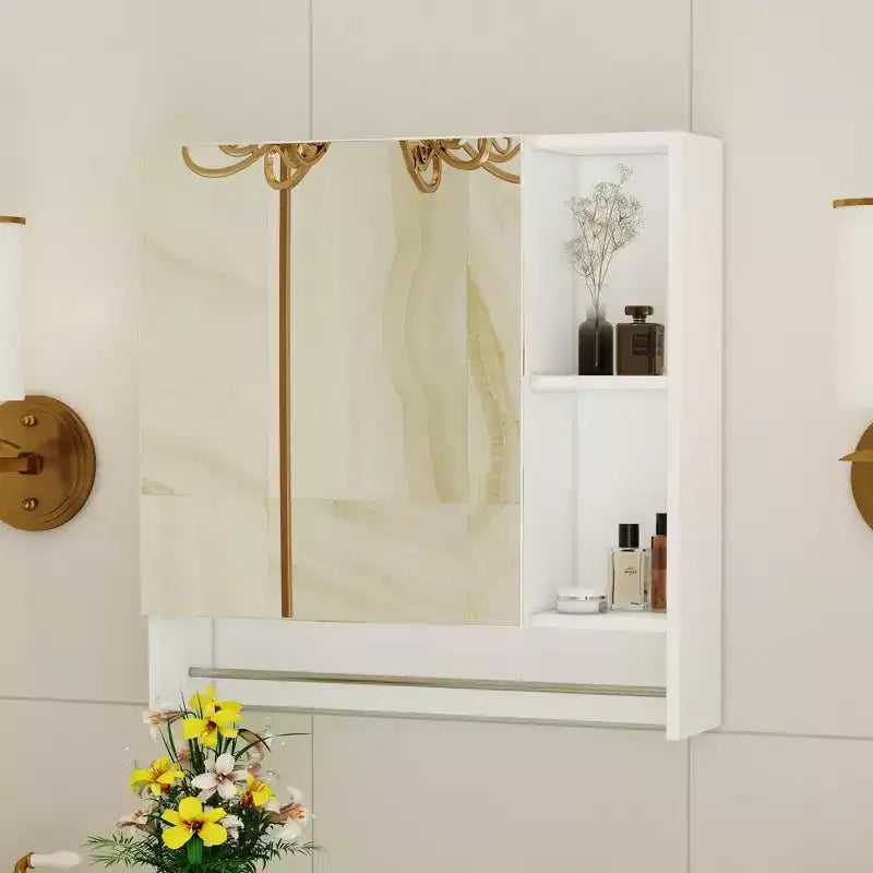Meuble haut de salle de bain Okak avec miroir, meuble de rangement au-dessus des toilettes, armoire murale avec étagères, armoire à pharmacie avec porte-serviettes, blanc