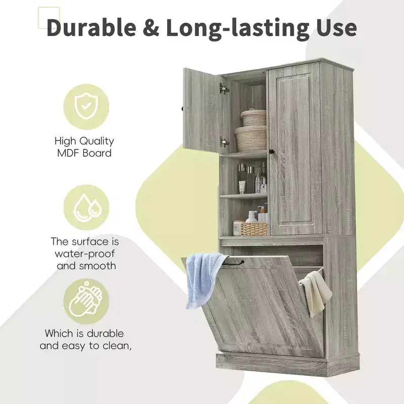GDFStudio Lena Armoire de rangement haute moderne en bois avec étagères réglables