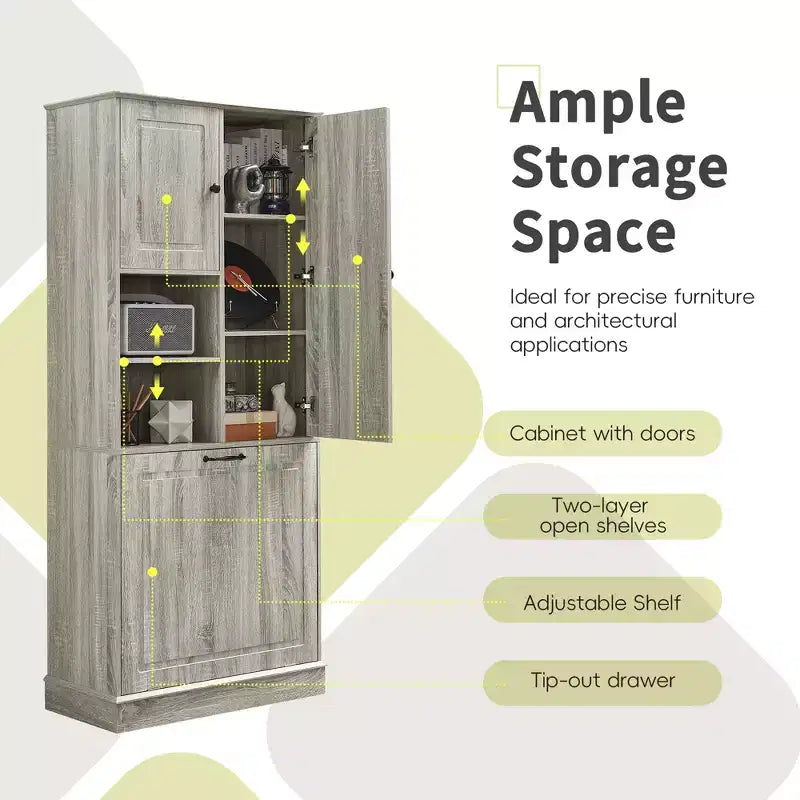 GDFStudio Lena Armoire de rangement haute moderne en bois avec étagères réglables