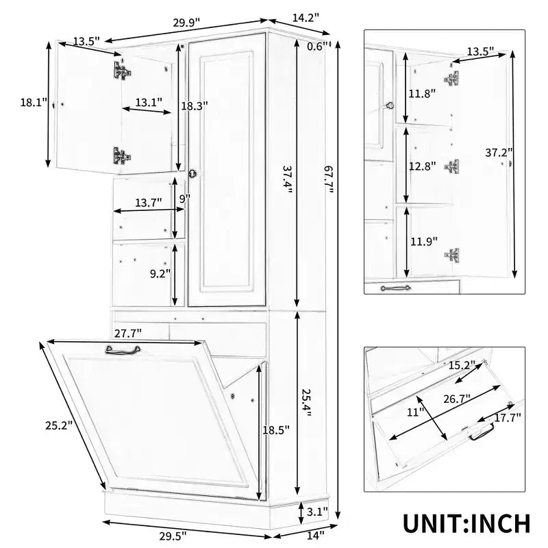 GDFStudio Lena Armoire de rangement haute moderne en bois avec étagères réglables