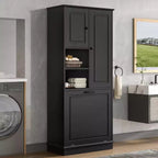 GDFStudio Lena Modern Wood Tall Freestanding Storage Cabinet with Adjustable Shelves
