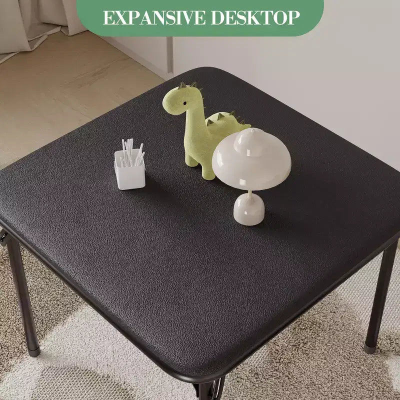 COZONY Ensemble table et chaises pliantes 3 pièces pour enfants, coussin PU, Noir/Beige/Gris
