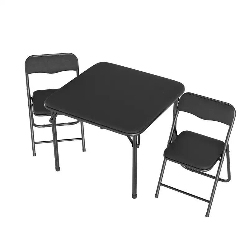 COZONY Ensemble table et chaises pliantes 3 pièces pour enfants, coussin PU, Noir/Beige/Gris