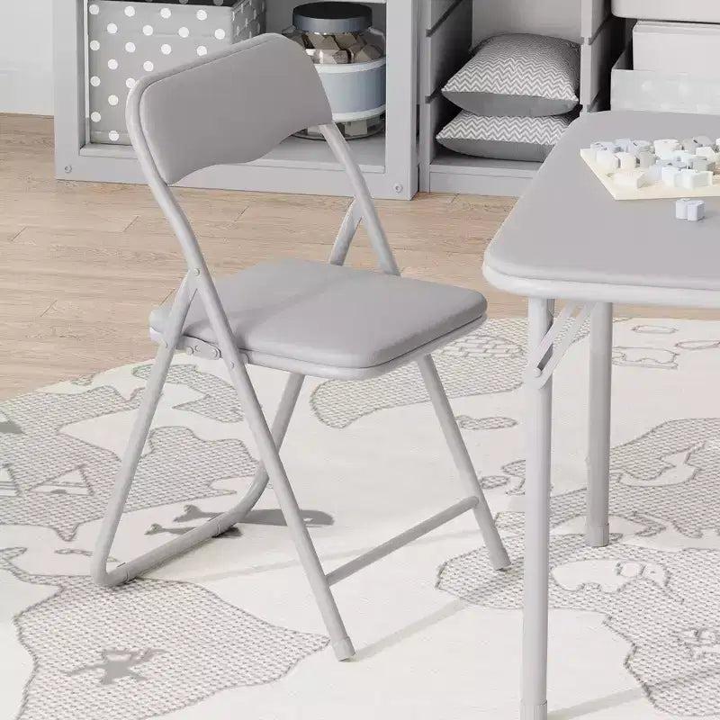 COZONY Ensemble table et chaises pliantes 3 pièces pour enfants, coussin PU, Noir/Beige/Gris