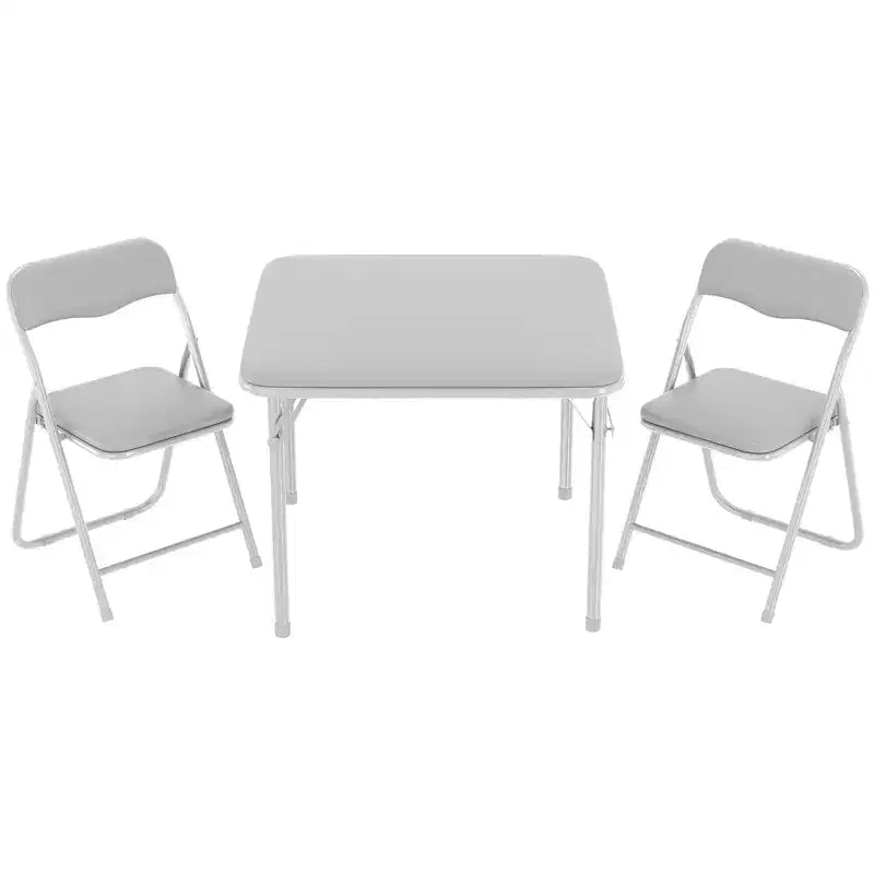 COZONY Ensemble table et chaises pliantes 3 pièces pour enfants, coussin PU, Noir/Beige/Gris
