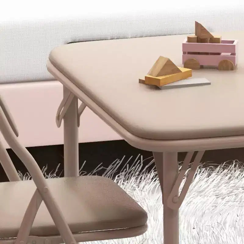 COZONY Ensemble table et chaises pliantes 3 pièces pour enfants, coussin PU, Noir/Beige/Gris