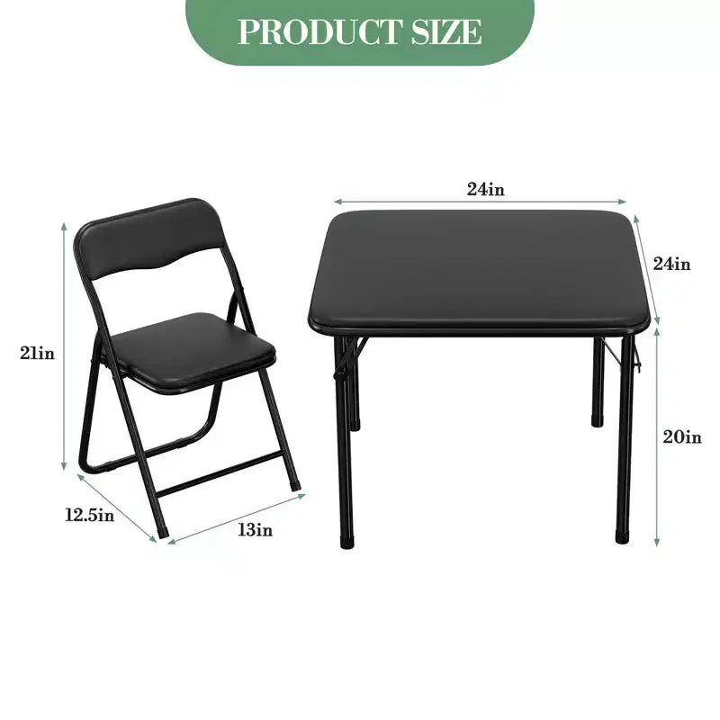 COZONY Ensemble table et chaises pliantes 3 pièces pour enfants, coussin PU, Noir/Beige/Gris