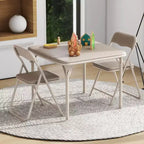 COZONY 3-Piece Kids Folding Table & Chairs Set, PU Cushion, Black/Beige/Gray
