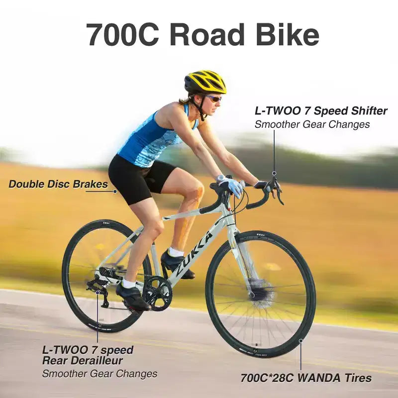 NAYSAYE Bicycle 700C Road Bike Lightweight Alloy Frame with Smooth Gear Shift for City Riding , Green, 68.5*18.8*38.9