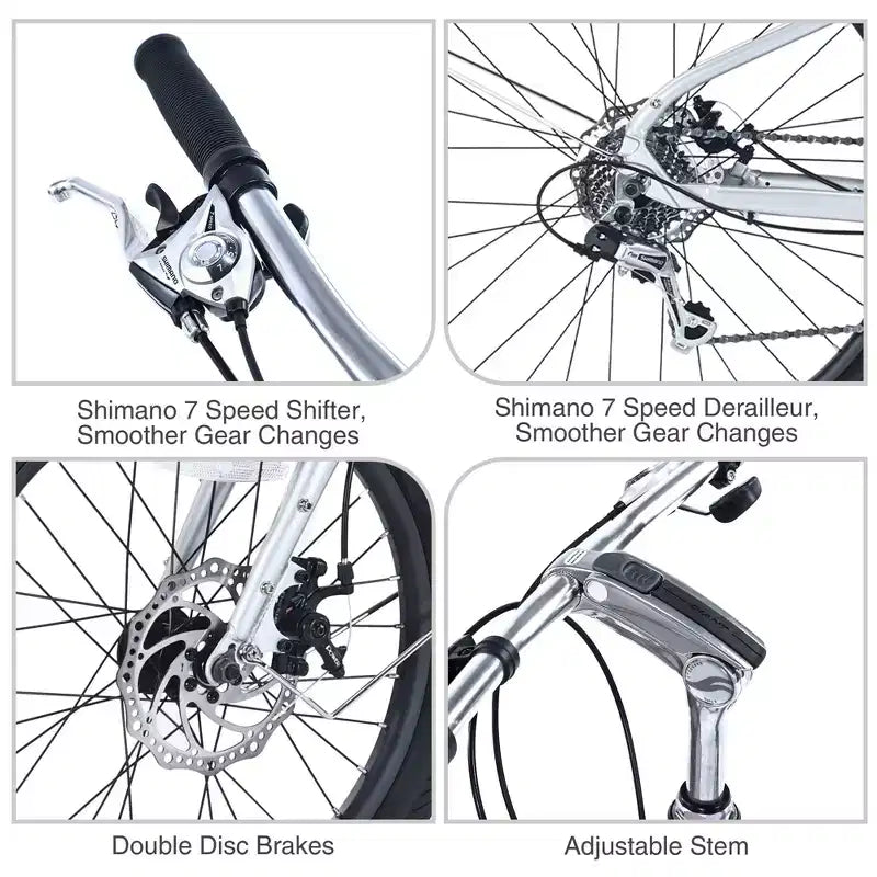 NAYSAYE Bicycle Cargo Bike 7 Speed Alloy Frame Adult Bike for Daily Commute, Silver, 65*27.56*42.13