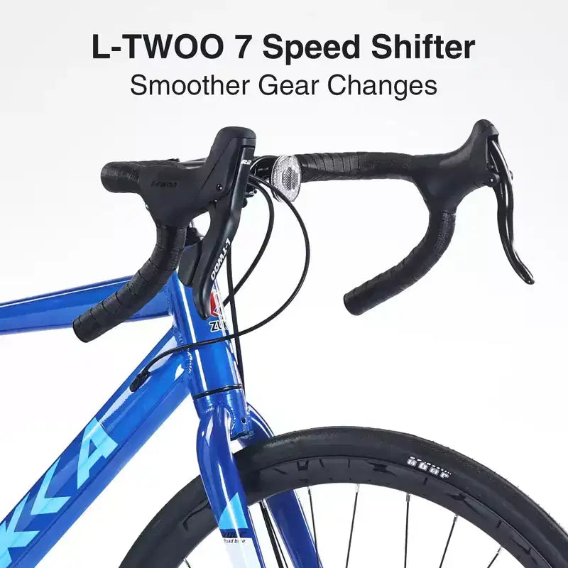 NAYSAYE 700C Hybrid Road Bike for Aldult, 7 Speed Lightweight Aluminum Frame Commuter Racing Bike Bicycle for City Travel, Blue, 68.5*18.8*39