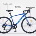 NAYSAYE 700C Hybrid Road Bike for Aldult, 7 Speed Lightweight Aluminum Frame Commuter Racing Bike Bicycle for City Travel, Blue, 68.5*18.8*39