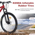 NAYSAYE Bicycle Mountain Bike 24 Speed Steel Frame with Suspension Fork for Adults, Red, 65.75*24.41*37