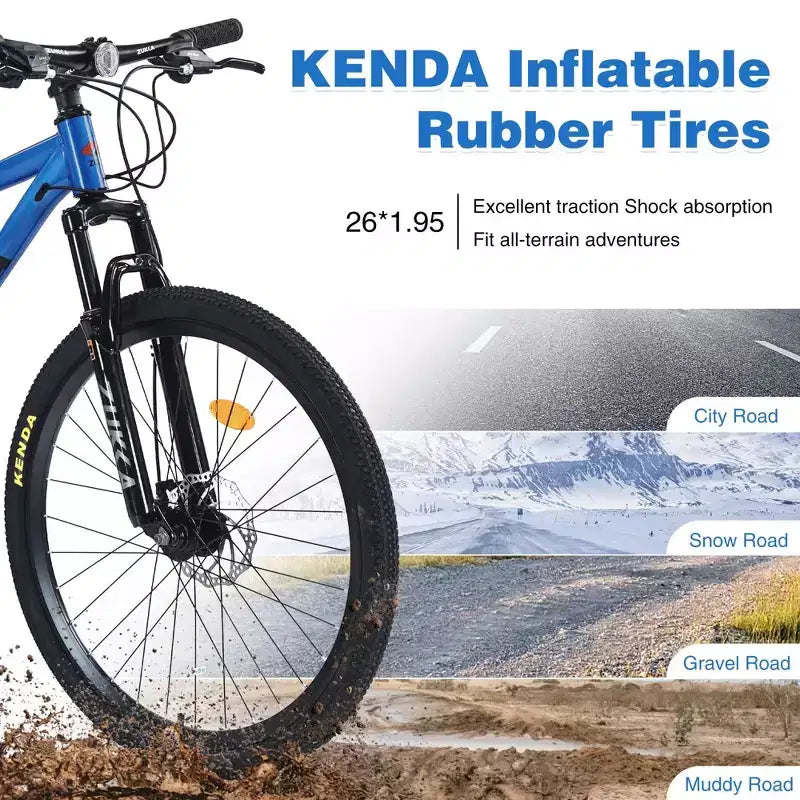 NAYSAYE Vélo VTT 26 Pouces Cadre en Acier Fourche Suspendue 24 Vitesses Vélo Adulte pour Aventure en Plein Air, Bleu, 65,75*24,41*37