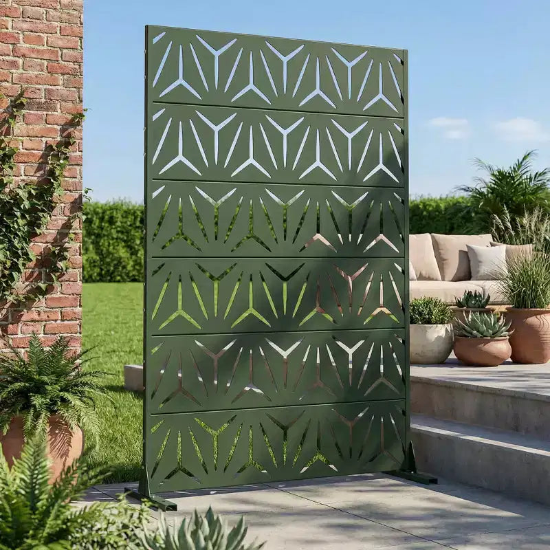MAYEERTY Star 01 Cloison de séparation en acier galvanisé vert foncé, 183x119x41 cm, Paravent d'extérieur 6 pièces résistant aux intempéries