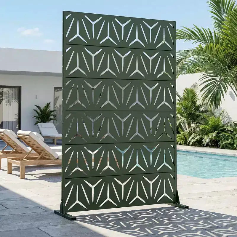 MAYEERTY Star 01 Cloison de séparation en acier galvanisé vert foncé, 183x119x41 cm, Paravent d'extérieur 6 pièces résistant aux intempéries