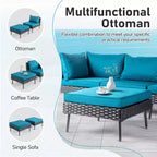 Karl Home Patio 6-Piece Black Wicker Sectional Sofa with Malachite Green Cushions