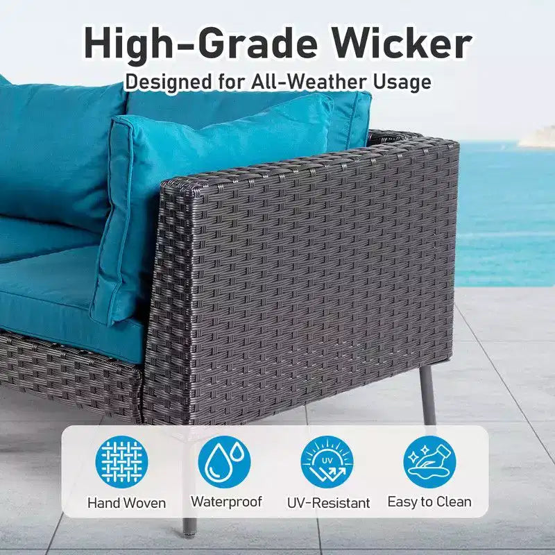 Karl Home Patio 6-Piece Black Wicker Sectional Sofa with Malachite Green Cushions