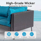 Karl Home Patio 6-Piece Black Wicker Sectional Sofa with Malachite Green Cushions