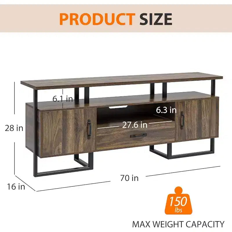 COZONY Meuble TV de 178 cm, Centre de divertissement avec tiroir de rangement, Meuble console média industriel, Marron
