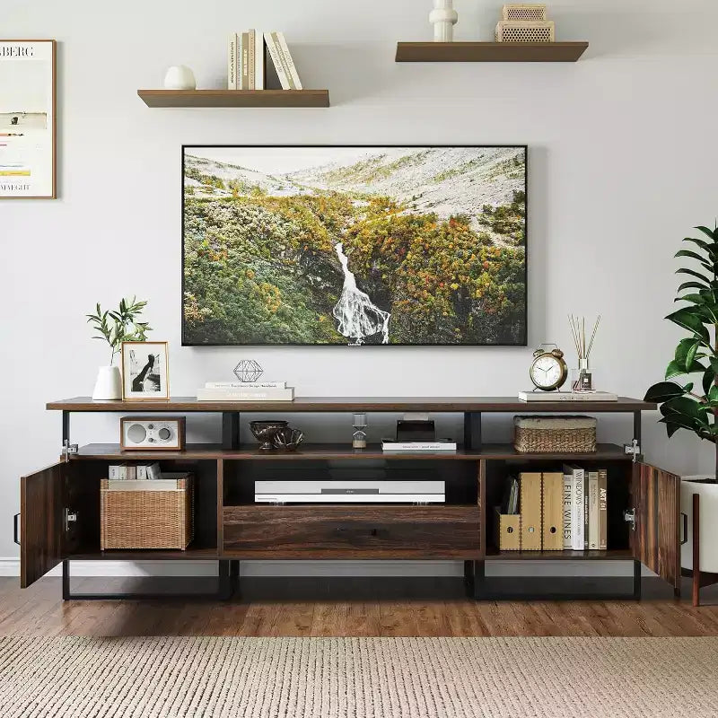 COZONY Meuble TV de 178 cm, Centre de divertissement avec tiroir de rangement, Meuble console média industriel, Marron