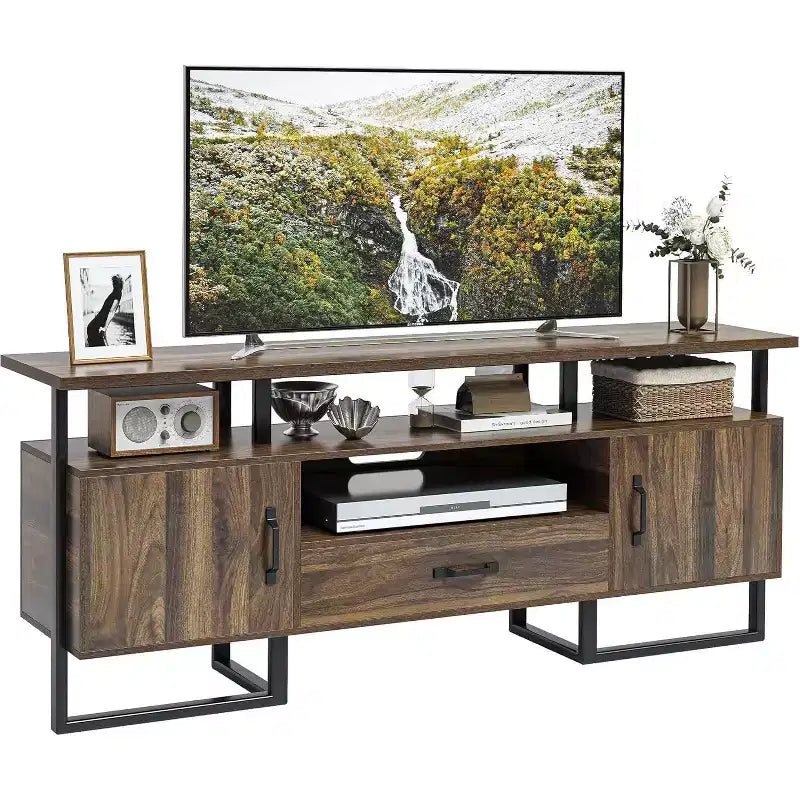 COZONY Meuble TV de 178 cm, Centre de divertissement avec tiroir de rangement, Meuble console média industriel, Marron