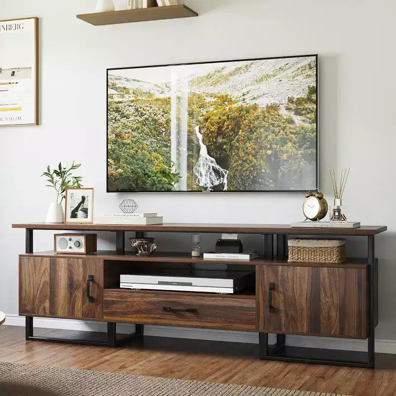 COZONY Meuble TV de 178 cm, Centre de divertissement avec tiroir de rangement, Meuble console média industriel, Marron