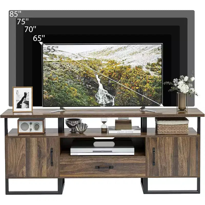 COZONY Meuble TV de 178 cm, Centre de divertissement avec tiroir de rangement, Meuble console média industriel, Marron