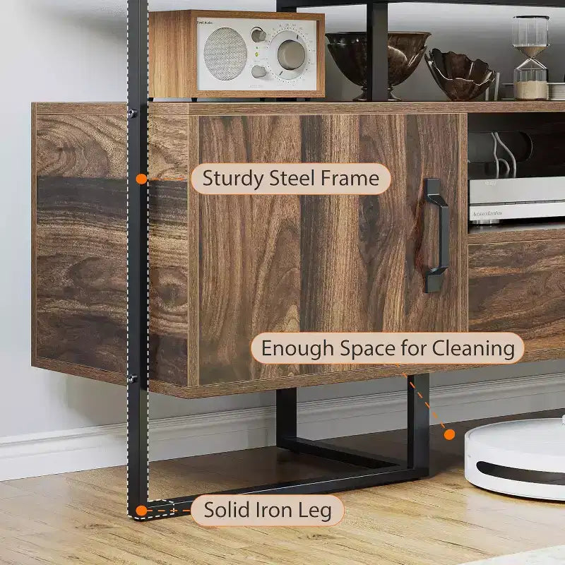 COZONY Meuble TV de 178 cm, Centre de divertissement avec tiroir de rangement, Meuble console média industriel, Marron