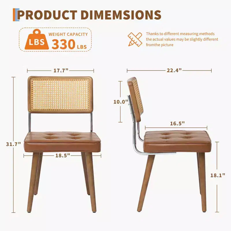 Lot de 4 chaises de salle à manger en rotin naturel du milieu du siècle, chaises de cuisine rembourrées en velours avec dossier haut en cannage et pieds en bois robustes