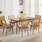 Lot de 4 chaises de salle à manger en rotin naturel du milieu du siècle, chaises de cuisine rembourrées en velours avec dossier haut en cannage et pieds en bois robustes