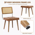 Lot de 4 chaises de salle à manger en rotin naturel du milieu du siècle, chaises de cuisine rembourrées en velours avec dossier haut en cannage et pieds en bois robustes