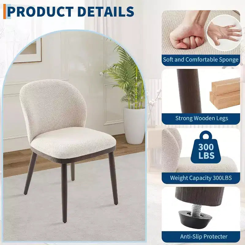 Acekool Set of 8 Space-Smart Dining Chairs - Cream PU Seats w/Walnut Trim, Steel-Reinforced Frame for Large Gatherings