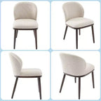 Acekool Set of 8 Space-Smart Dining Chairs - Cream PU Seats w/Walnut Trim, Steel-Reinforced Frame for Large Gatherings