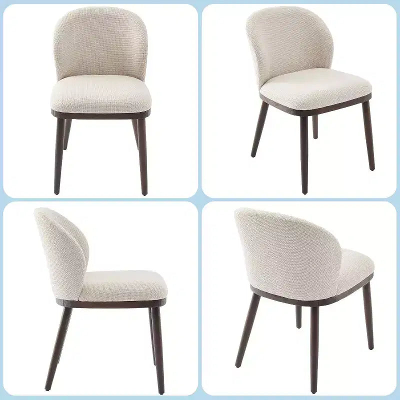 Acekool Set of 8 Space-Smart Dining Chairs - Cream PU Seats w/Walnut Trim, Steel-Reinforced Frame for Large Gatherings