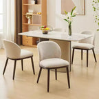 Acekool Set of 8 Space-Smart Dining Chairs - Cream PU Seats w/Walnut Trim, Steel-Reinforced Frame for Large Gatherings