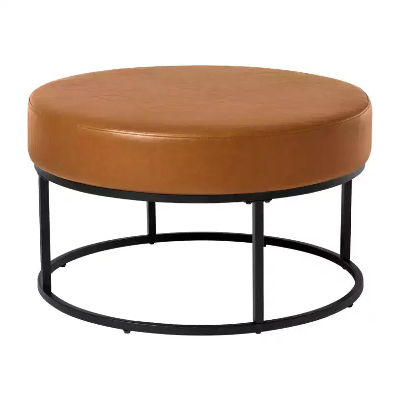 Table basse ottomane ronde Bekrvio 4.5, repose-pieds rembourré en tissu chenille, table d'appoint moderne avec pieds en métal et pieds réglables pour salon