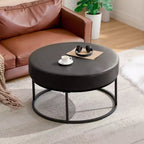 Table basse ottomane ronde Bekrvio 4.5, repose-pieds rembourré en tissu chenille, table d'appoint moderne avec pieds en métal et pieds réglables pour salon