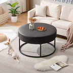 Table basse ottomane ronde Bekrvio 4.5, repose-pieds rembourré en tissu chenille, table d'appoint moderne avec pieds en métal et pieds réglables pour salon