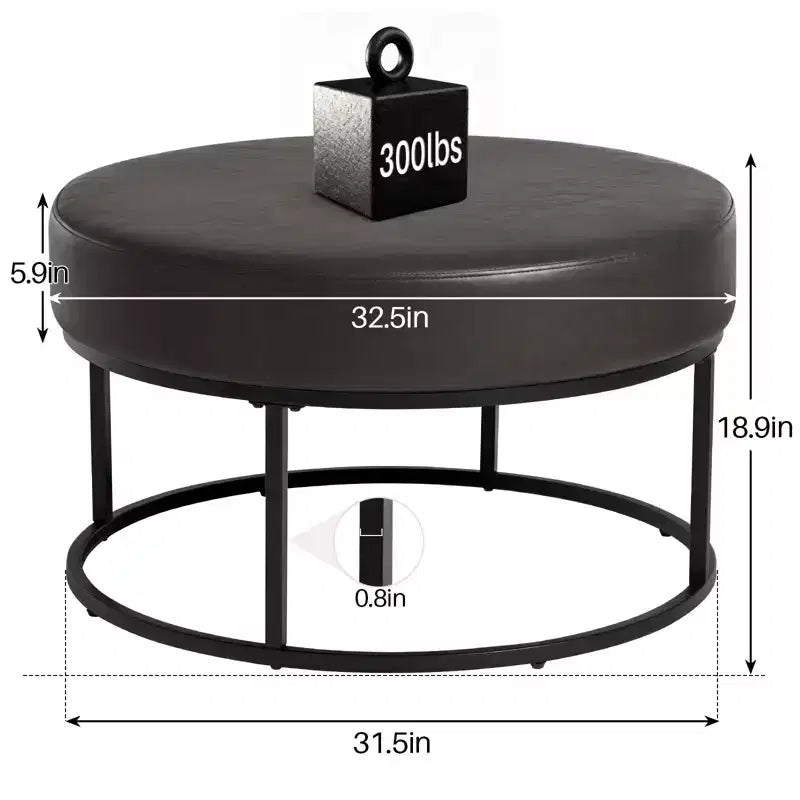 Table basse ottomane ronde Bekrvio 4.5, repose-pieds rembourré en tissu chenille, table d'appoint moderne avec pieds en métal et pieds réglables pour salon