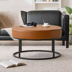 Table basse ottomane ronde Bekrvio 4.5, repose-pieds rembourré en tissu chenille, table d'appoint moderne avec pieds en métal et pieds réglables pour salon
