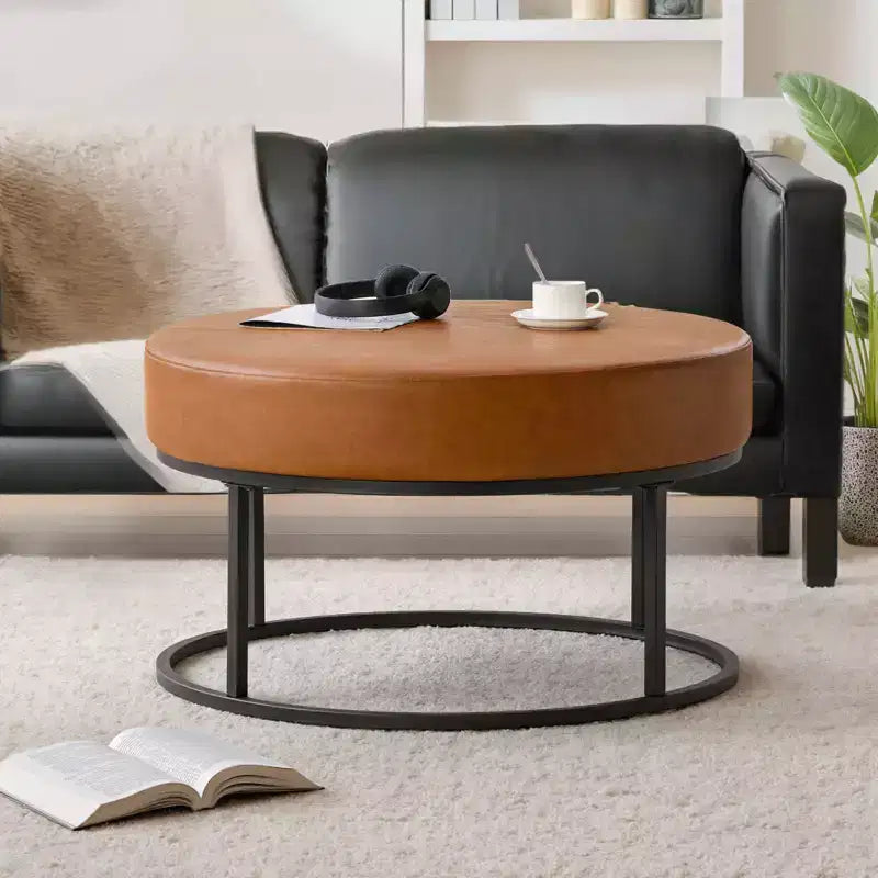 Table basse ottomane ronde Bekrvio 4.5, repose-pieds rembourré en tissu chenille, table d'appoint moderne avec pieds en métal et pieds réglables pour salon